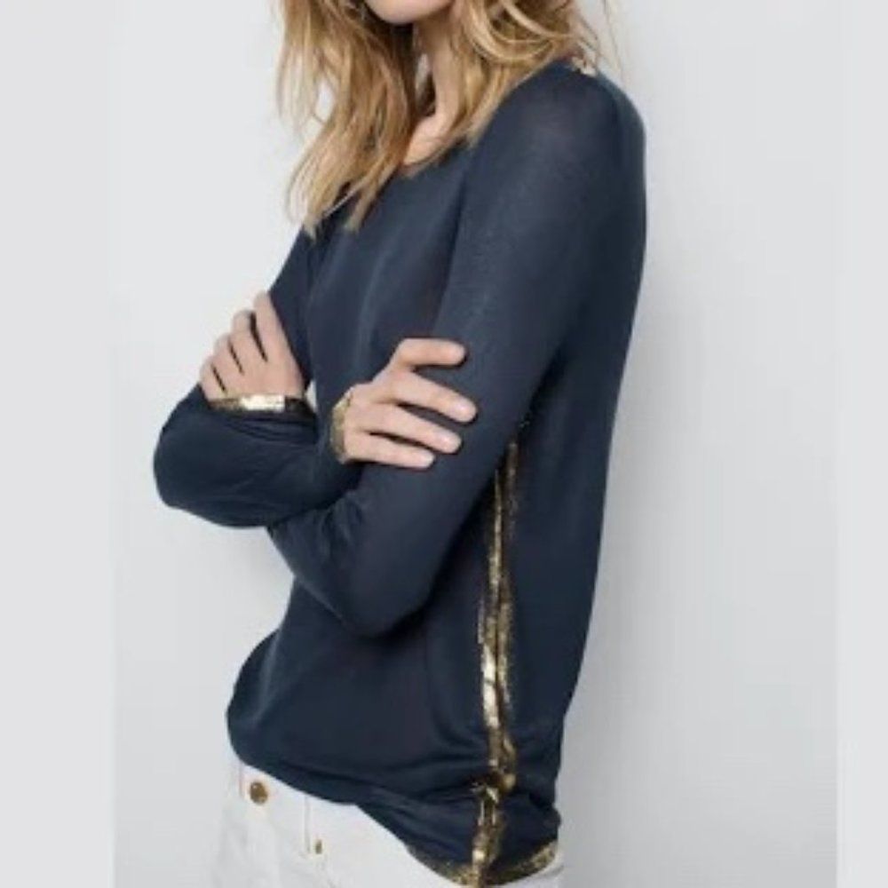 ZADIG & VOLTAIRE Willy Gold Foil Trim Modal Top